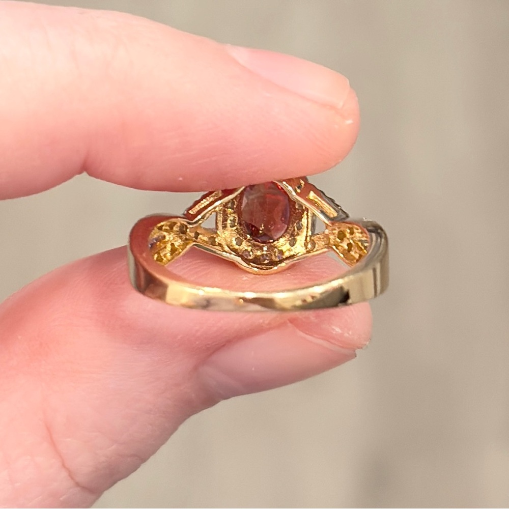 14K Madeira Citrine Diamond Ring Infinity Halo Vivid Red Orange, Oval Rose 6.25 - Picture 12 of 15